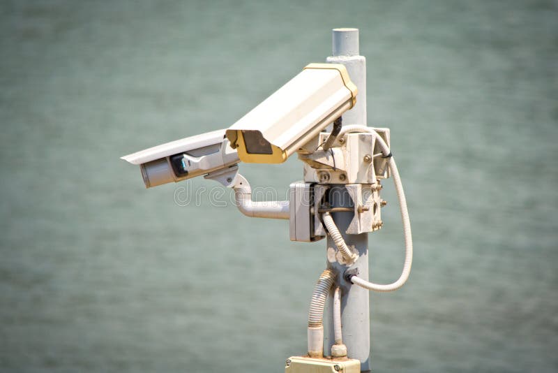 Shot of security cameras on a pole. Shot of security cameras on a pole