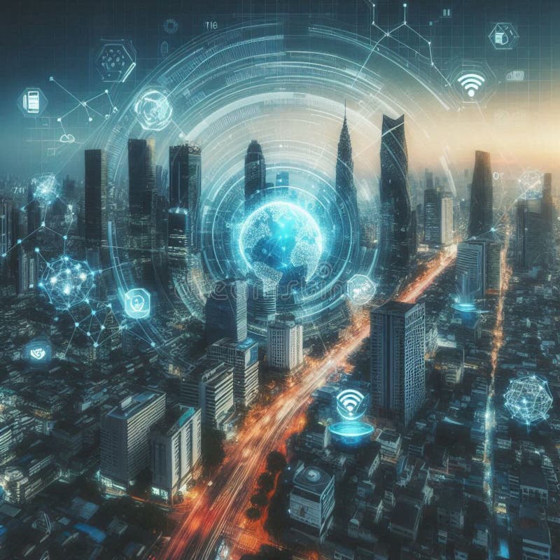 ασύρματα δίκτυα έξυπνα πόλεις internet των πραγμάτων και αφηρημένες οπτικές εικόνες. απεικόνιση αποθεμάτων