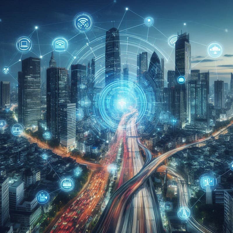 ασύρματα δίκτυα έξυπνα πόλεις internet των πραγμάτων και αφηρημένες οπτικές εικόνες. ελεύθερη απεικόνιση δικαιώματος