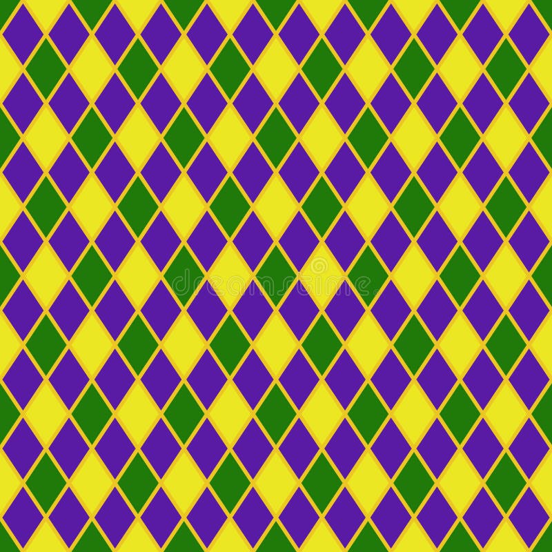 Classic harlequin design in Mardi Gras colors of yellow, green, and purple. Classic harlequin design in Mardi Gras colors of yellow, green, and purple