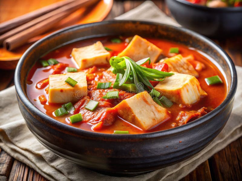 αυθεντικό kimchi jjigae μια αρωματική κορεάτικη εμπειρία με τρόφιμα αναψυχής με κοντινό πλάνο ενός ζωντανού ατμού ελεύθερη απεικόνιση δικαιώματος
