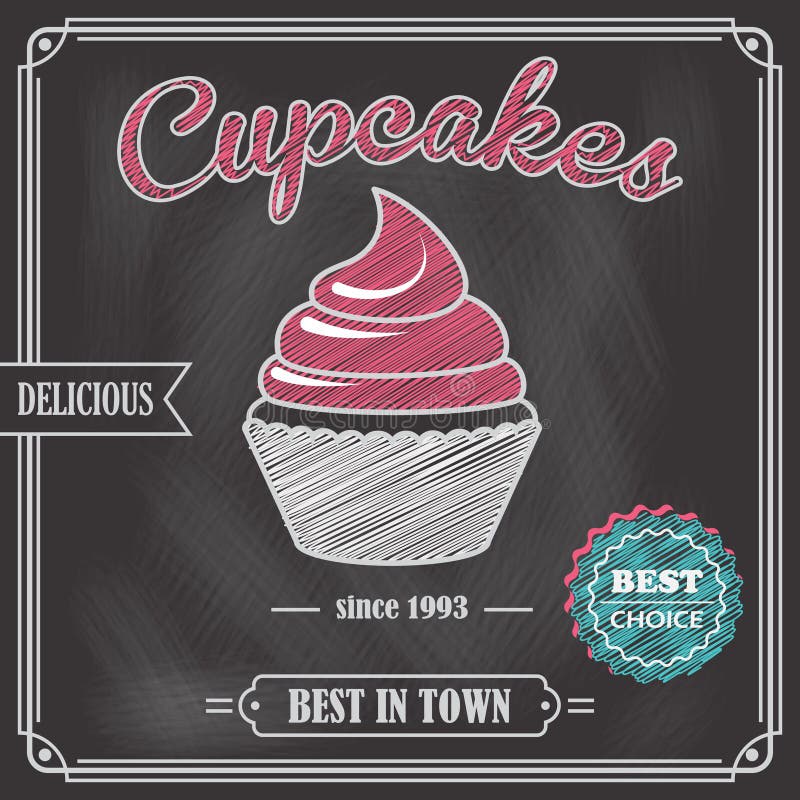 Αφίσα πινάκων κιμωλίας Cupcake διανυσματική απεικόνιση Αφίσα πινάκων κιμωλίας Cupcake διανυσματική απεικόνιση
