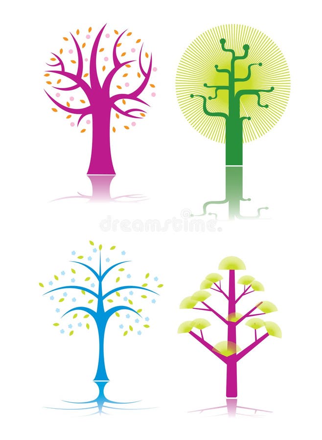 Abstract cartoon trees icons background. Abstract cartoon trees icons background