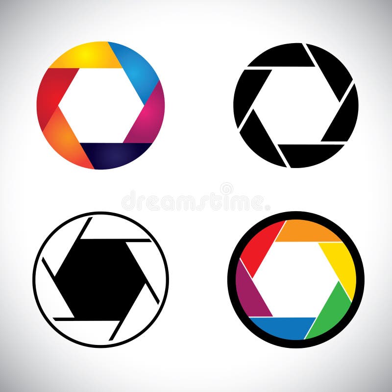 Camera lens shutter aperture abstract icons - vector graphic. This illustration also represents slr camera, point & shoot camera, camera focus, etc. Camera lens shutter aperture abstract icons - vector graphic. This illustration also represents slr camera, point & shoot camera, camera focus, etc