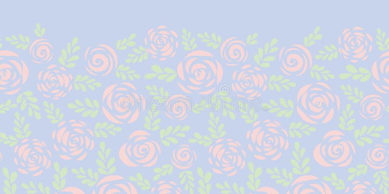 Αφηρημένα επίπεδα λεπτά ρόδινα και μπλε άνευ ραφής διανυσματικά σύνορα τριαντάφυλλων και φύλλων floral διάνυσμα σκιαγραφιών απεικ