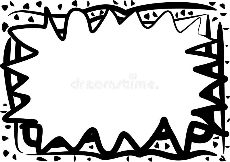 Illustration of an abstract border of black chaotic lines and shapes on a white background. Illustration of an abstract border of black chaotic lines and shapes on a white background.