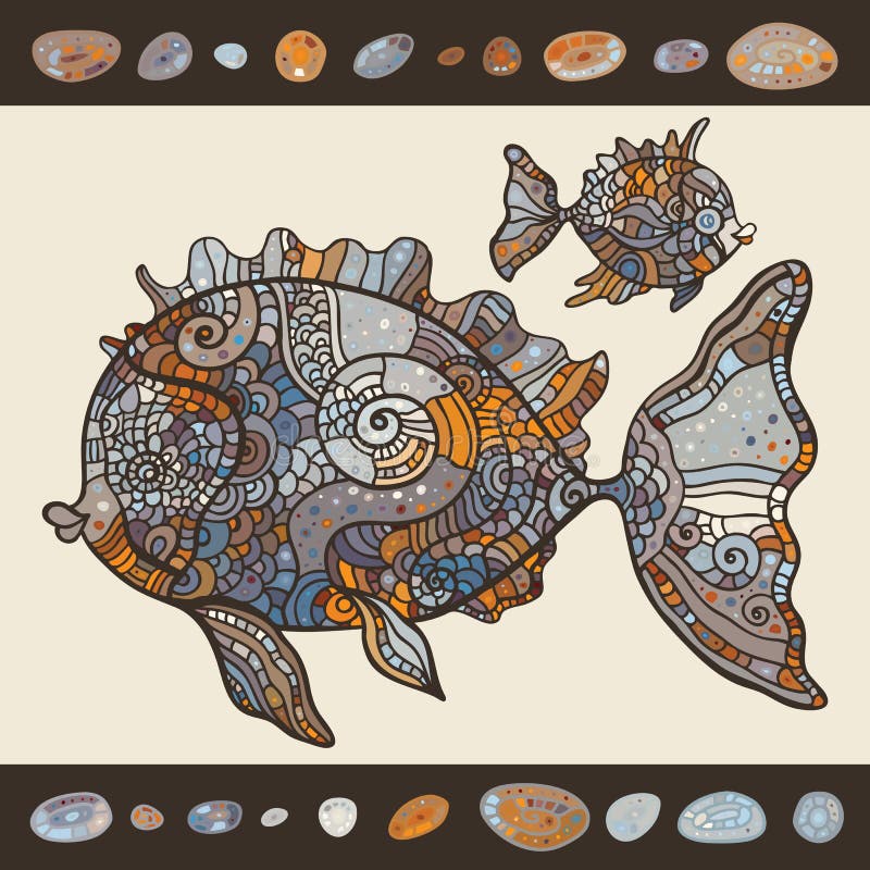 Abstract Cartoon Sea Fish. Hand Drawn pattern. Abstract Cartoon Sea Fish. Hand Drawn pattern.