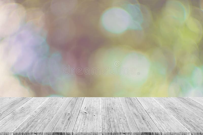 Αφηρημένη φύση bokeh με το ξύλινο πεζούλι στοκ φωτογραφίες