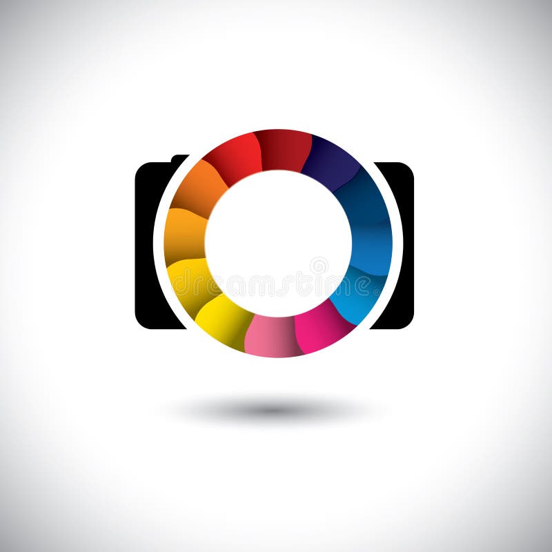 Abstract SLR digital camera with colorful shutter vector icon. This graphic is a simple vector representation of stylish lens or aperture of a digital camera for taking photos & videos. Abstract SLR digital camera with colorful shutter vector icon. This graphic is a simple vector representation of stylish lens or aperture of a digital camera for taking photos & videos