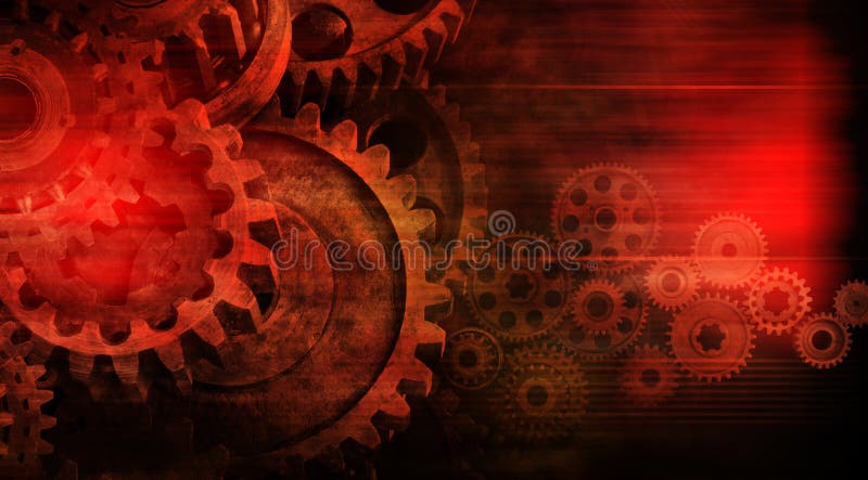 A red industrial background of cogs. A red industrial background of cogs