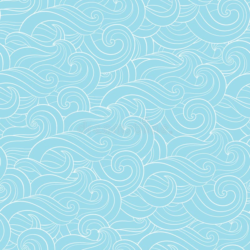 Abstract cartoon blue white background, wallpaper. Doodle pattern sea waves, ocean, river, wind. Abstract cartoon blue white background, wallpaper. Doodle pattern sea waves, ocean, river, wind