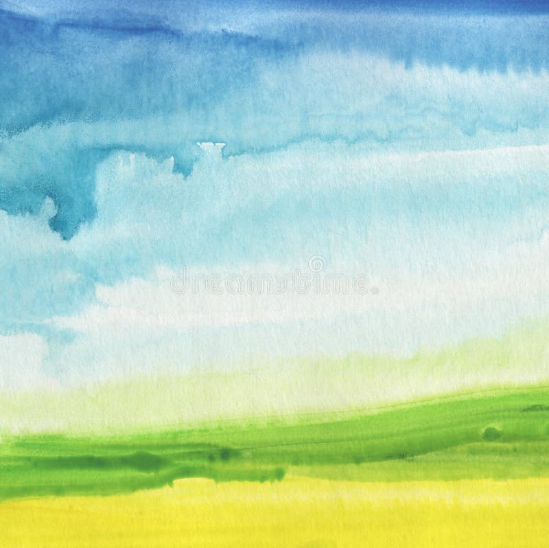 Αφηρημένο υπόβαθρο τοπίων watercolor χρωματισμένο χέρι στοκ εικόνα