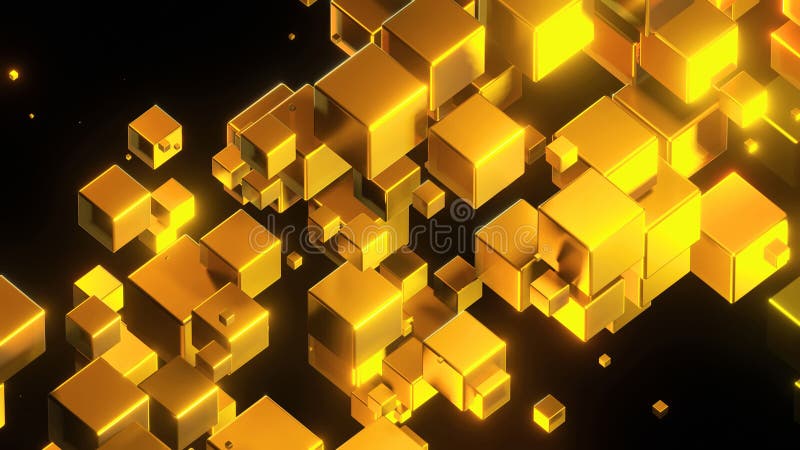 αφηρημένο φόντο 3δ πολλοί χρυσοί κύβοι με neon golden λάμψη σε μαύρο ενδιαφέρον επιστημονικό φόντο ελεύθερη απεικόνιση δικαιώματος