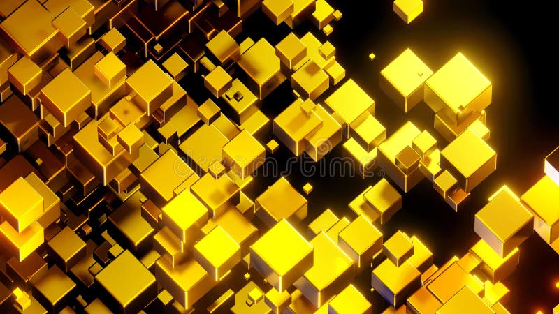 αφηρημένο φόντο 3δ πολλοί χρυσοί κύβοι με neon golden λάμψη σε μαύρο ενδιαφέρον επιστημονικό φόντο διανυσματική απεικόνιση