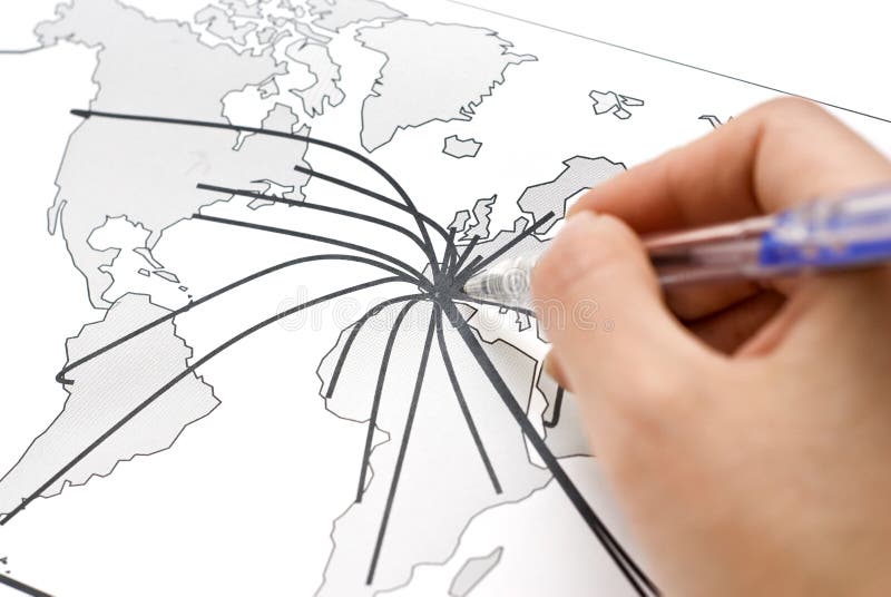 Abstract world map with continent points and lines. Abstract world map with continent points and lines