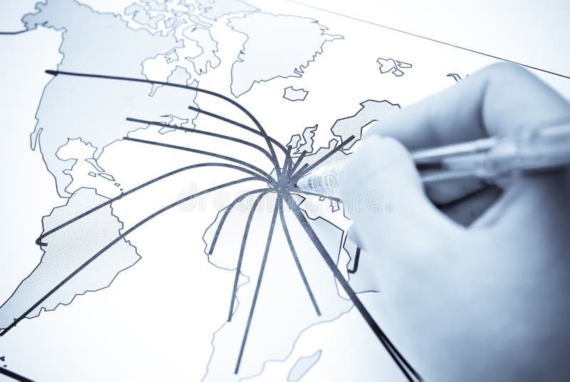 Abstract world map with continent points and lines. Abstract world map with continent points and lines