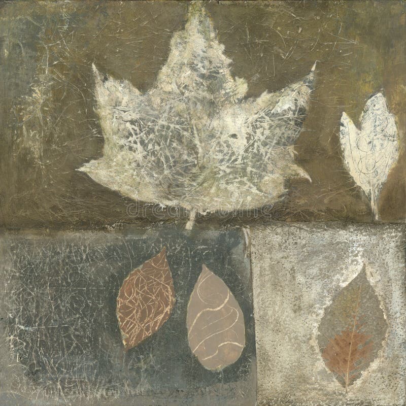 Textural brown tones art painting of leaves. Each leaf represents a different tree. Textural brown tones art painting of leaves. Each leaf represents a different tree.