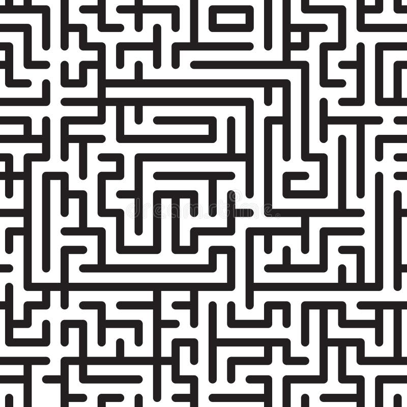 Black-and-white abstract background with complex maze. Seamless pattern. Vector illustration. Black-and-white abstract background with complex maze. Seamless pattern. Vector illustration.