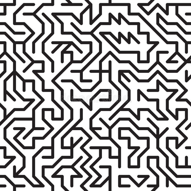 Black-and-white abstract background with complex maze. Seamless pattern for your design. Vector illustration. Black-and-white abstract background with complex maze. Seamless pattern for your design. Vector illustration.