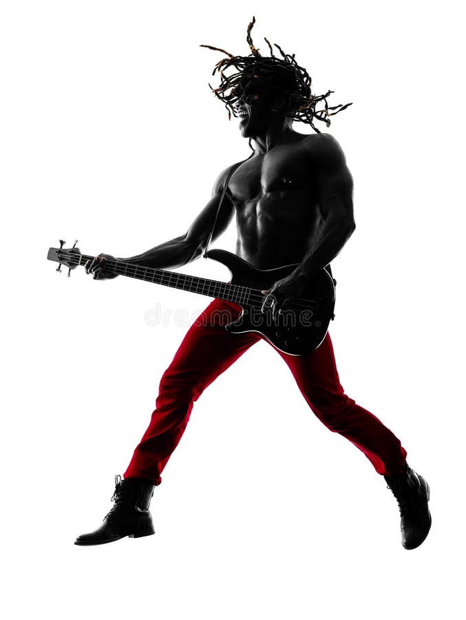 Αφρικανική σκιαγραφία παιχνιδιού φορέων bassist κιθαριστών ατόμων στοκ φωτογραφία με δικαίωμα ελεύθερης χρήσης Αφρικανική σκιαγραφία παιχνιδιού φορέων bassist κιθαριστών ατόμων στοκ φωτογραφία με δικαίωμα ελεύθερης χρήσης