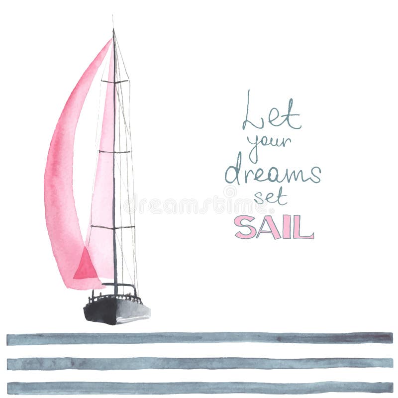 Watercolor boat with sails made in the vector. Sport yacht, sailboat. Watercolor boat with sails made in the vector. Sport yacht, sailboat.