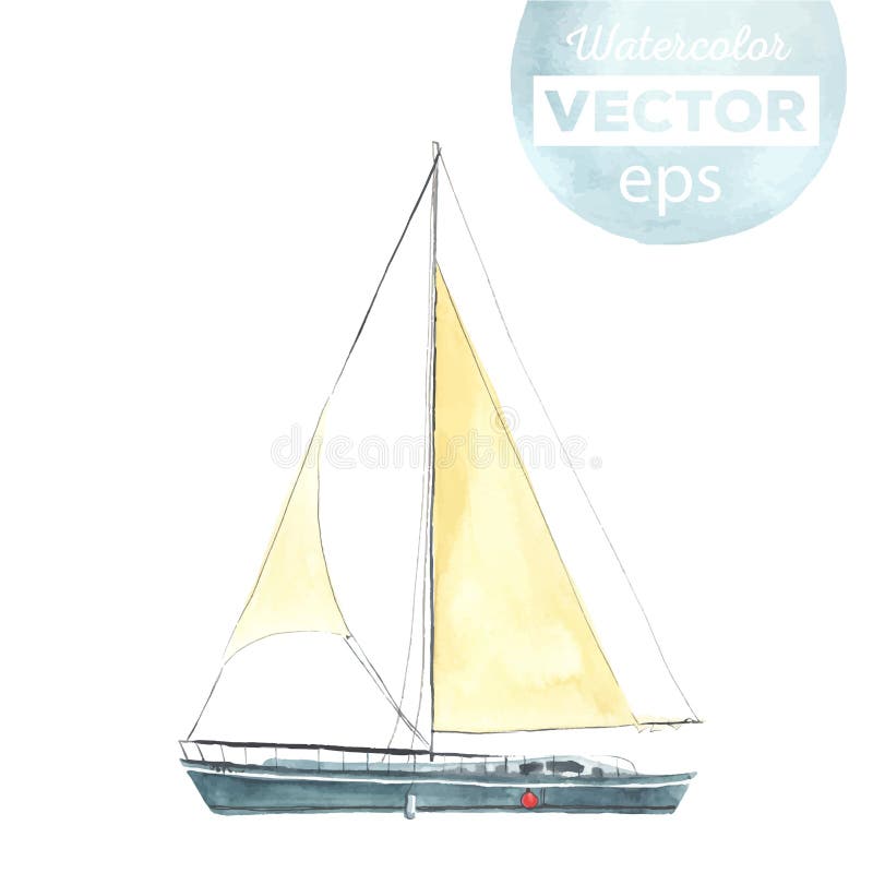 Watercolor boat with sails made in the vector. Sport yacht, sailboat. Watercolor boat with sails made in the vector. Sport yacht, sailboat.
