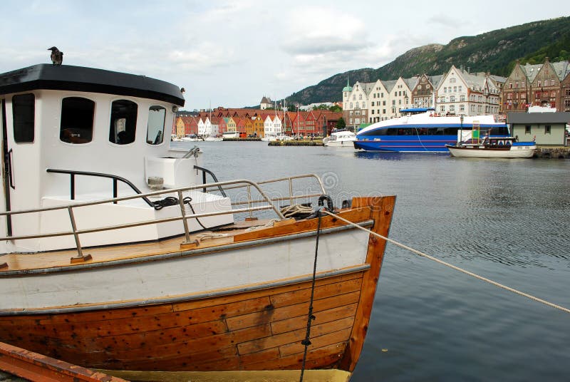 Photo of boat in Bergen harbor, Norway, Scandinavia. Photo of boat in Bergen harbor, Norway, Scandinavia