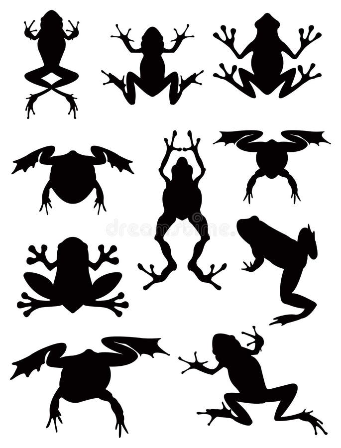 Set of silhouette frogs in different foreshortenings and poses. Set of silhouette frogs in different foreshortenings and poses.