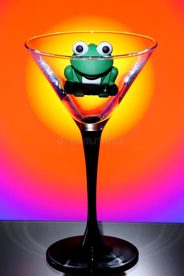 Frog in empty martini glasses.1. Frog in empty martini glasses.1