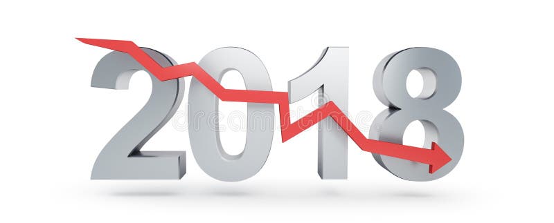 Βέλος κάτω για το 2018 σε μια άσπρη τρισδιάστατη απεικόνιση υποβάθρου, τρισδιάστατη απόδοση απεικόνιση αποθεμάτων Βέλος κάτω για το 2018 σε μια άσπρη τρισδιάστατη απεικόνιση υποβάθρου, τρισδιάστατη απόδοση απεικόνιση αποθεμάτων