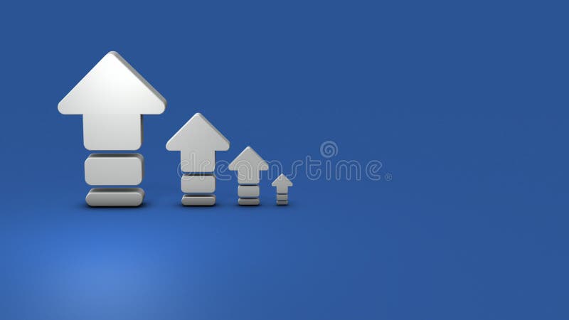 Arrows pointing upwards that gradually decrease in size. Abstract concept of gradual decline. degeneration and shrinkage. 3D rendering. Arrows pointing upwards that gradually decrease in size. Abstract concept of gradual decline. degeneration and shrinkage. 3D rendering