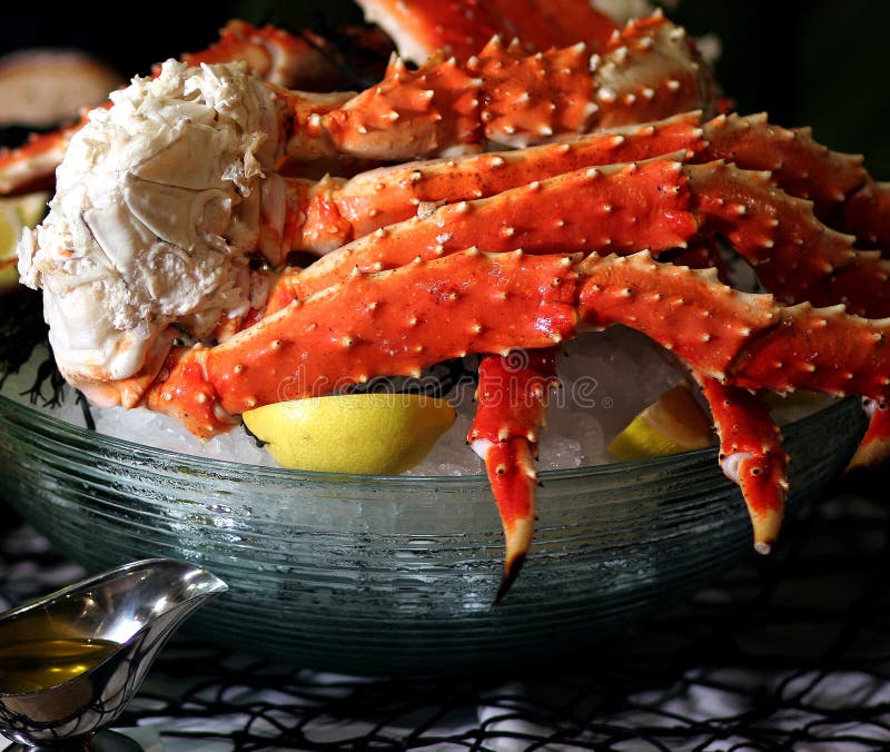 King Crab, a Northwest Treat, served cold with lemon and Melted Butter. King Crab, a Northwest Treat, served cold with lemon and Melted Butter