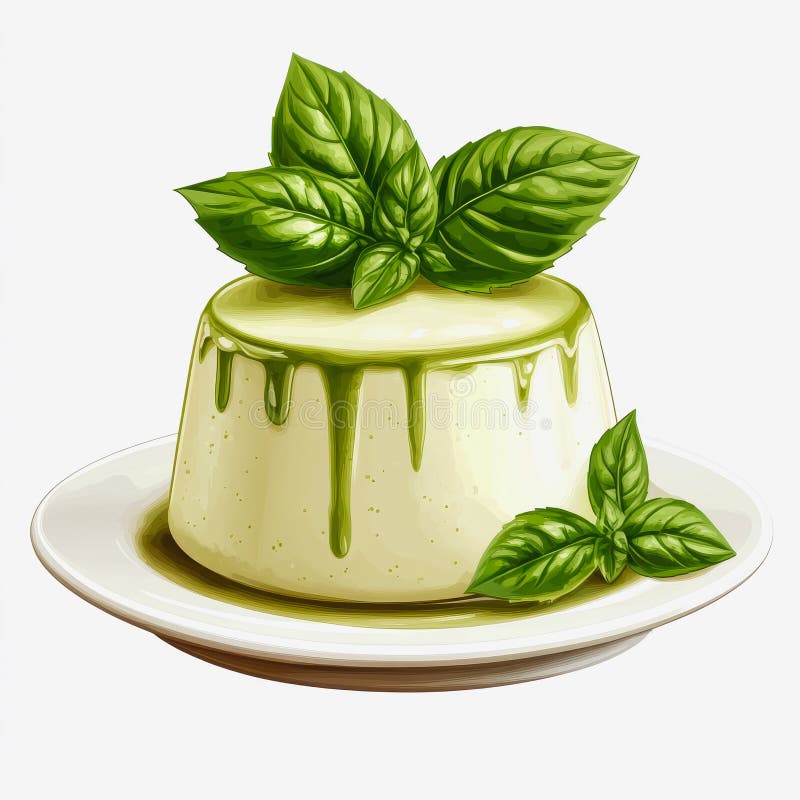 Βασιλικό Panna Cotta Επιδόρπιο στο πιάτο Gourmet Γαστρονομική φωτογραφία για το στυλ και την ανάπτυξη της συνταγής τροφίμων στοκ εικόνα