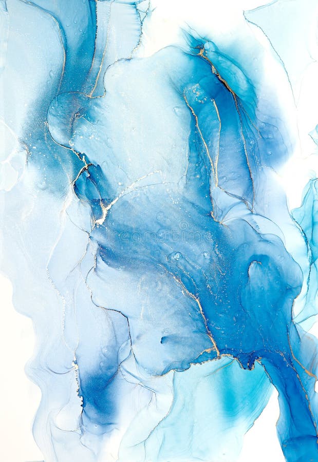 βασιλικό κυανό φόντο υγρού χρώματος marble watercolor με χρυσές γραμμές. εφέ σχεδίασης με τυρκουάζ μαρμαραρισμένο μελάνι αλκοόλης διανυσματική απεικόνιση