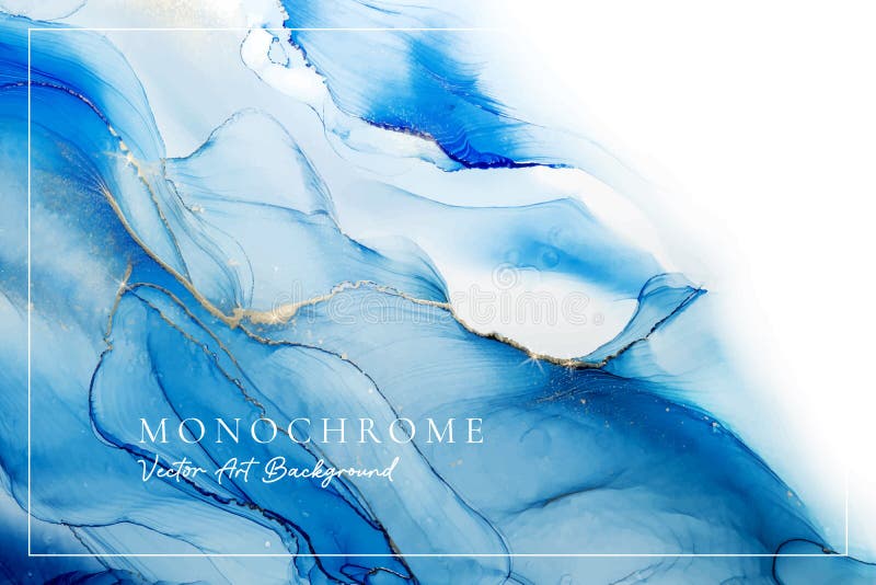 βασιλικό κυανό φόντο υγρού χρώματος marble watercolor με χρυσές γραμμές. εφέ σχεδίασης με τυρκουάζ μαρμαραρισμένο μελάνι αλκοόλης διανυσματική απεικόνιση