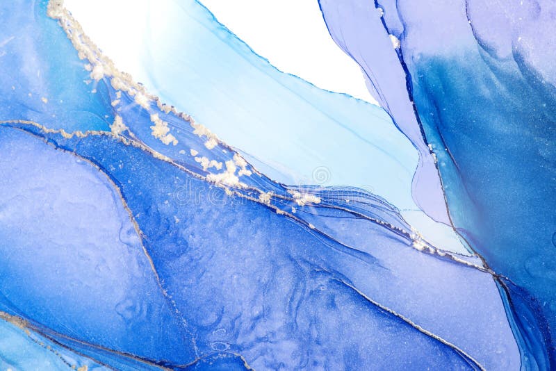 βασιλικό κυανό φόντο υγρού χρώματος marble watercolor με χρυσές γραμμές. εφέ σχεδίασης με τυρκουάζ μαρμαραρισμένο μελάνι αλκοόλης απεικόνιση αποθεμάτων