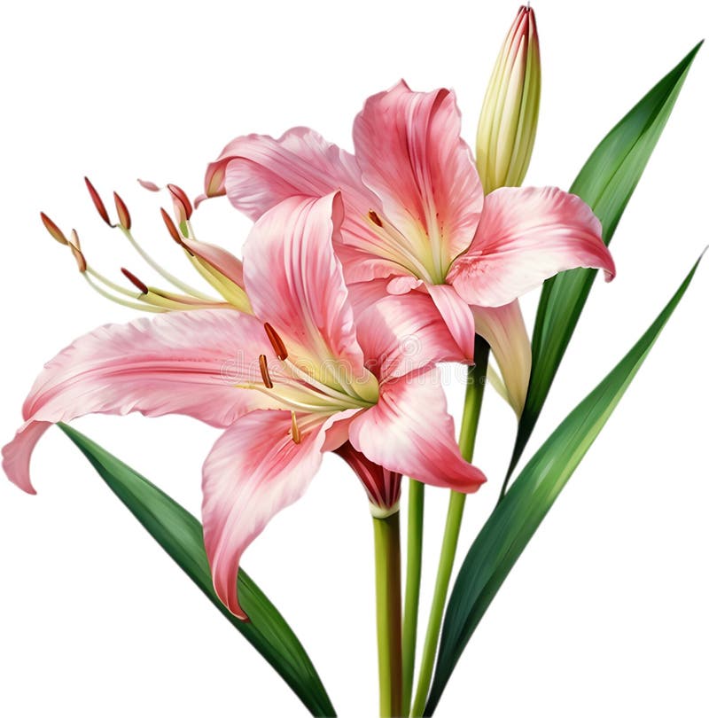 Watercolor painting of Crinum (vlei) lily (Crinum delagoense) flower. Crinum lily flower clipart. AI-Generated. Watercolor painting of Crinum (vlei) lily (Crinum delagoense) flower. Crinum lily flower clipart. AI-Generated.