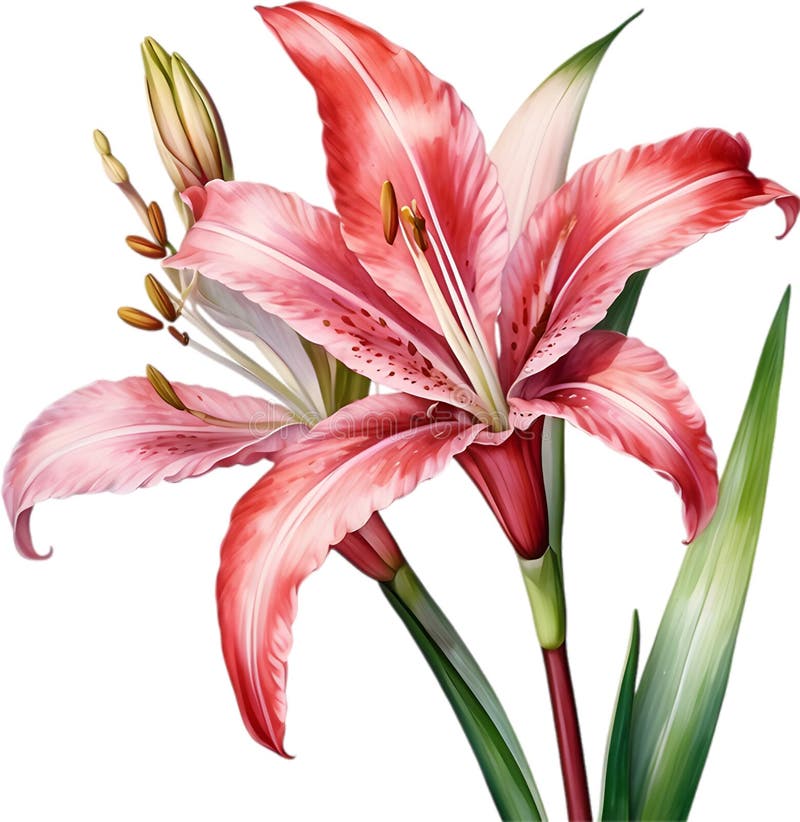 Watercolor painting of Crinum (vlei) lily (Crinum delagoense) flower. Crinum lily flower clipart. AI-Generated. Watercolor painting of Crinum (vlei) lily (Crinum delagoense) flower. Crinum lily flower clipart. AI-Generated.