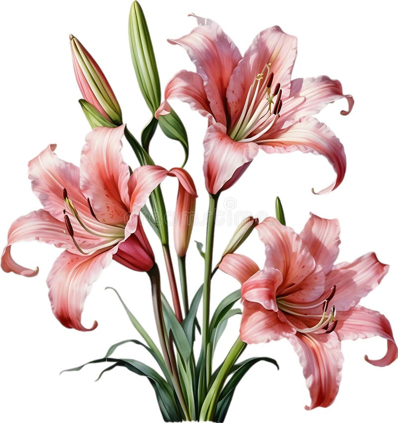 Watercolor painting of Crinum (vlei) lily (Crinum delagoense) flower. Crinum lily flower clipart. AI-Generated. Watercolor painting of Crinum (vlei) lily (Crinum delagoense) flower. Crinum lily flower clipart. AI-Generated.