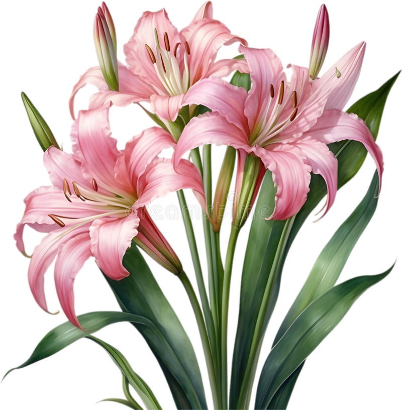 Watercolor painting of Crinum (vlei) lily (Crinum delagoense) flower. Crinum lily flower clipart. AI-Generated. Watercolor painting of Crinum (vlei) lily (Crinum delagoense) flower. Crinum lily flower clipart. AI-Generated.