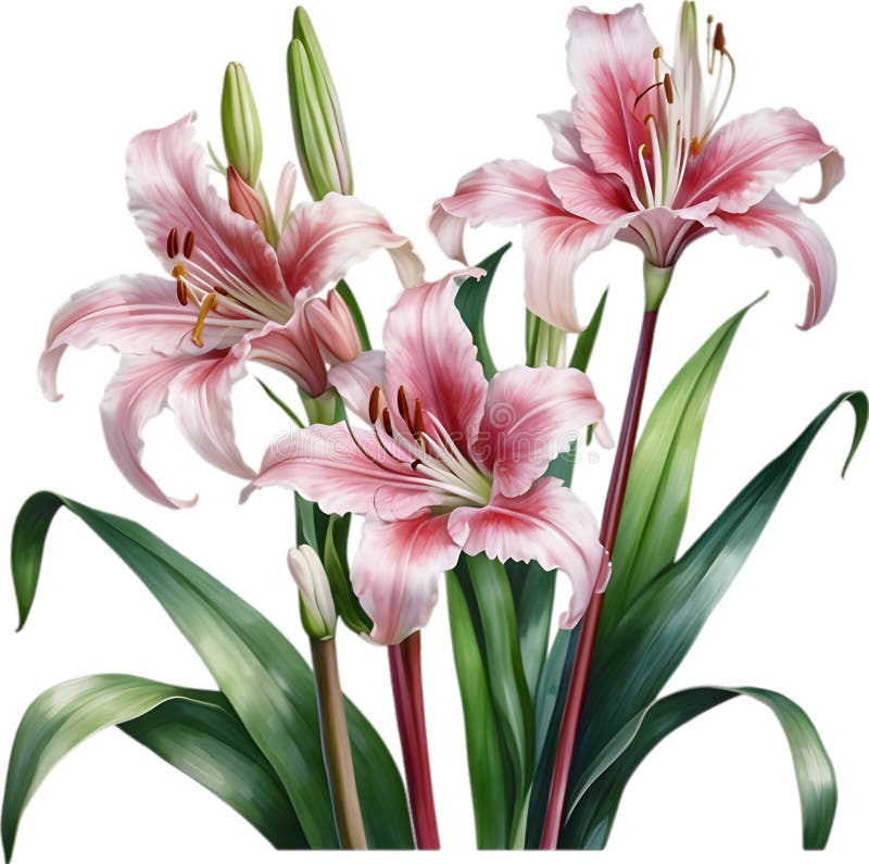 Watercolor painting of Crinum (vlei) lily (Crinum delagoense) flower. Crinum lily flower clipart. AI-Generated. Watercolor painting of Crinum (vlei) lily (Crinum delagoense) flower. Crinum lily flower clipart. AI-Generated.