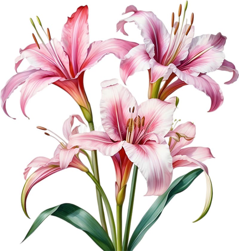 Watercolor painting of Crinum (vlei) lily (Crinum delagoense) flower. Crinum lily flower clipart. AI-Generated. Watercolor painting of Crinum (vlei) lily (Crinum delagoense) flower. Crinum lily flower clipart. AI-Generated.