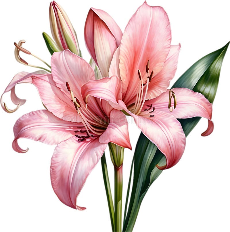 Watercolor painting of Crinum (vlei) lily (Crinum delagoense) flower. Crinum lily flower clipart. AI-Generated. Watercolor painting of Crinum (vlei) lily (Crinum delagoense) flower. Crinum lily flower clipart. AI-Generated.