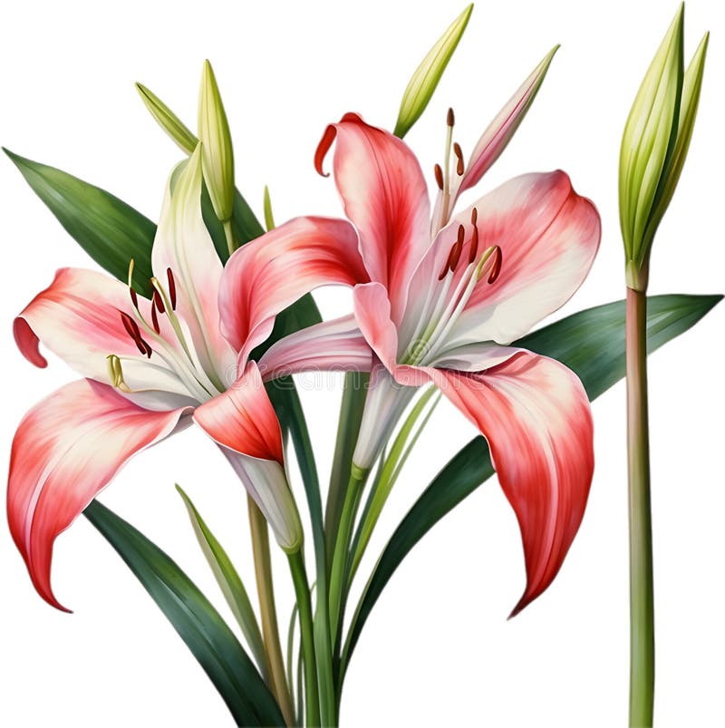 Watercolor painting of Crinum (vlei) lily (Crinum delagoense) flower. Crinum lily flower clipart. AI-Generated. Watercolor painting of Crinum (vlei) lily (Crinum delagoense) flower. Crinum lily flower clipart. AI-Generated.