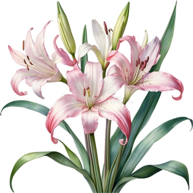 Watercolor painting of Crinum (vlei) lily (Crinum delagoense) flower. Crinum lily flower clipart. AI-Generated. Watercolor painting of Crinum (vlei) lily (Crinum delagoense) flower. Crinum lily flower clipart. AI-Generated.