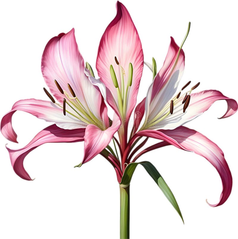 Watercolor painting of Crinum (vlei) lily (Crinum delagoense) flower. Crinum lily flower clipart. AI-Generated. Watercolor painting of Crinum (vlei) lily (Crinum delagoense) flower. Crinum lily flower clipart. AI-Generated.