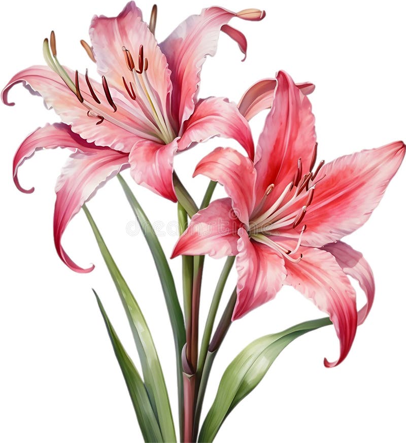 Watercolor painting of Crinum (vlei) lily (Crinum delagoense) flower. Crinum lily flower clipart. AI-Generated. Watercolor painting of Crinum (vlei) lily (Crinum delagoense) flower. Crinum lily flower clipart. AI-Generated.