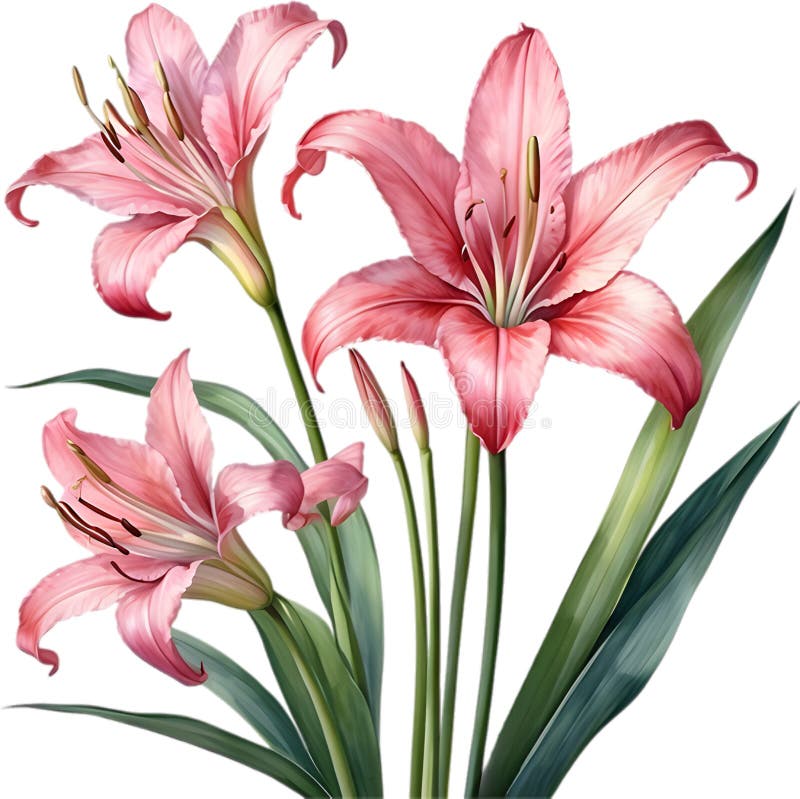 Watercolor painting of Crinum (vlei) lily (Crinum delagoense) flower. Crinum lily flower clipart. AI-Generated. Watercolor painting of Crinum (vlei) lily (Crinum delagoense) flower. Crinum lily flower clipart. AI-Generated.