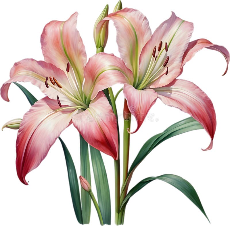 Watercolor painting of Crinum (vlei) lily (Crinum delagoense) flower. Crinum lily flower clipart. AI-Generated. Watercolor painting of Crinum (vlei) lily (Crinum delagoense) flower. Crinum lily flower clipart. AI-Generated.