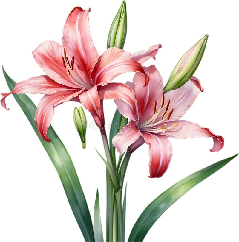 Watercolor painting of Crinum (vlei) lily (Crinum delagoense) flower. Crinum lily flower clipart. AI-Generated. Watercolor painting of Crinum (vlei) lily (Crinum delagoense) flower. Crinum lily flower clipart. AI-Generated.